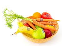 bowl of produce with barcodes on them